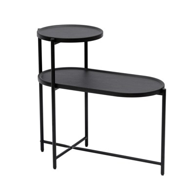 DSVIMOY 2-Tier Small Coffee Tables, Modern Sofa Side Table with Storage Shelf, Living Room End Tables, Walnut Brown, 27.55"*13.66"*27.75"