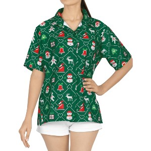 HAPPY BAY Women's Christmas Tree Vacation Holiday Party Short Sleeve Hawaiian Santa Claus Blouse Top Beach Gifts Shirt for Women - 1 of 4