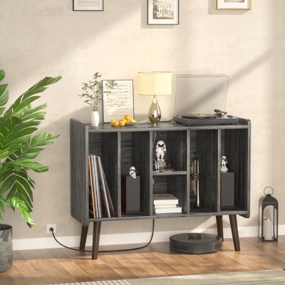 Aheaplus Record Player Stand with Power Outlet and USB Ports, Vinyl Record Storage Table,Vinyl Holder Display Shelf