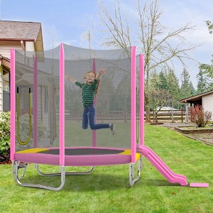 Whisen 7FT Round Trampoline for Kids with Safety Enclosure, Slide and Ladder, Easy Assembly - 1 of 4