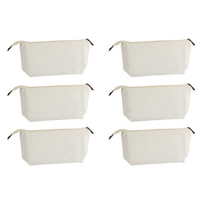 Juvale 6 Pack Blank DIY Craft Canvas Cosmetic Makeup Bag with Zipper, Multi-Purpose Cotton Canvas Travel Toiletry Pouch for DIY Crafts (11.8" x 5.5")