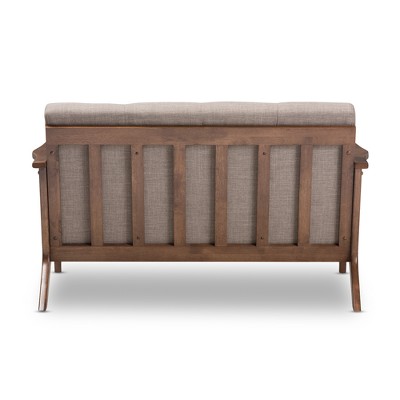 Bianca Light Gray Faux Leather Tufted Loveseat with Walnut Wood Frame