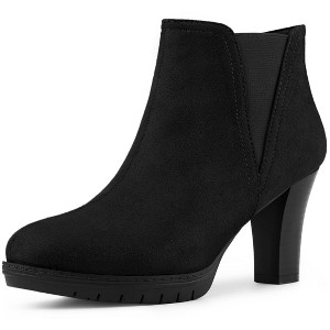 Allegra K Women's Round Toe Block Heels Chelsea Ankle Boots - 1 of 4