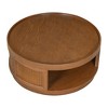 CAVINAS Mid-Century Style Round Wooden Coffee Table with Storage Shelf,PE Rattan Side Table,Living Room Furniture - 2 of 4