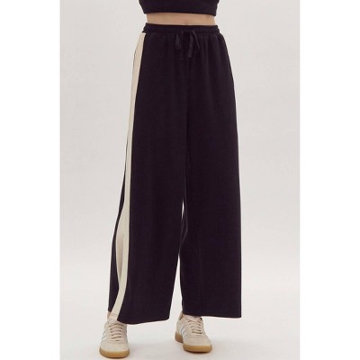 Women's Wo's Solid Ribbed High Waisted Wide Leg Pants - entro