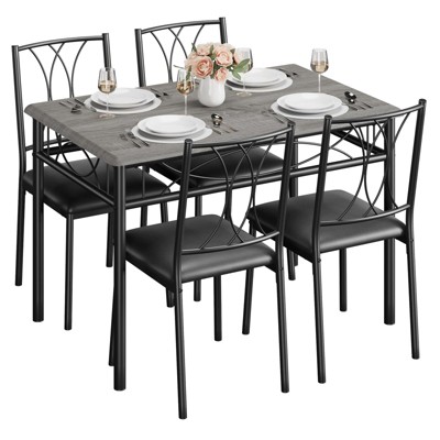 Dining Table Set for 4 with Cushion Chairs, 5 Piece Kitchen Table and Upholstered Chairs Rectangular