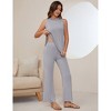 Lounge Sets for Women 2 Piece Pajamas Sets Crew Neck Ribbed Kint Side Slit Tank Tops With Pant - 2 of 4