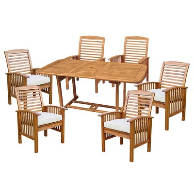 7pc Acacia Wood Patio Dining Set With Cushions Brown - Saracina Home ...