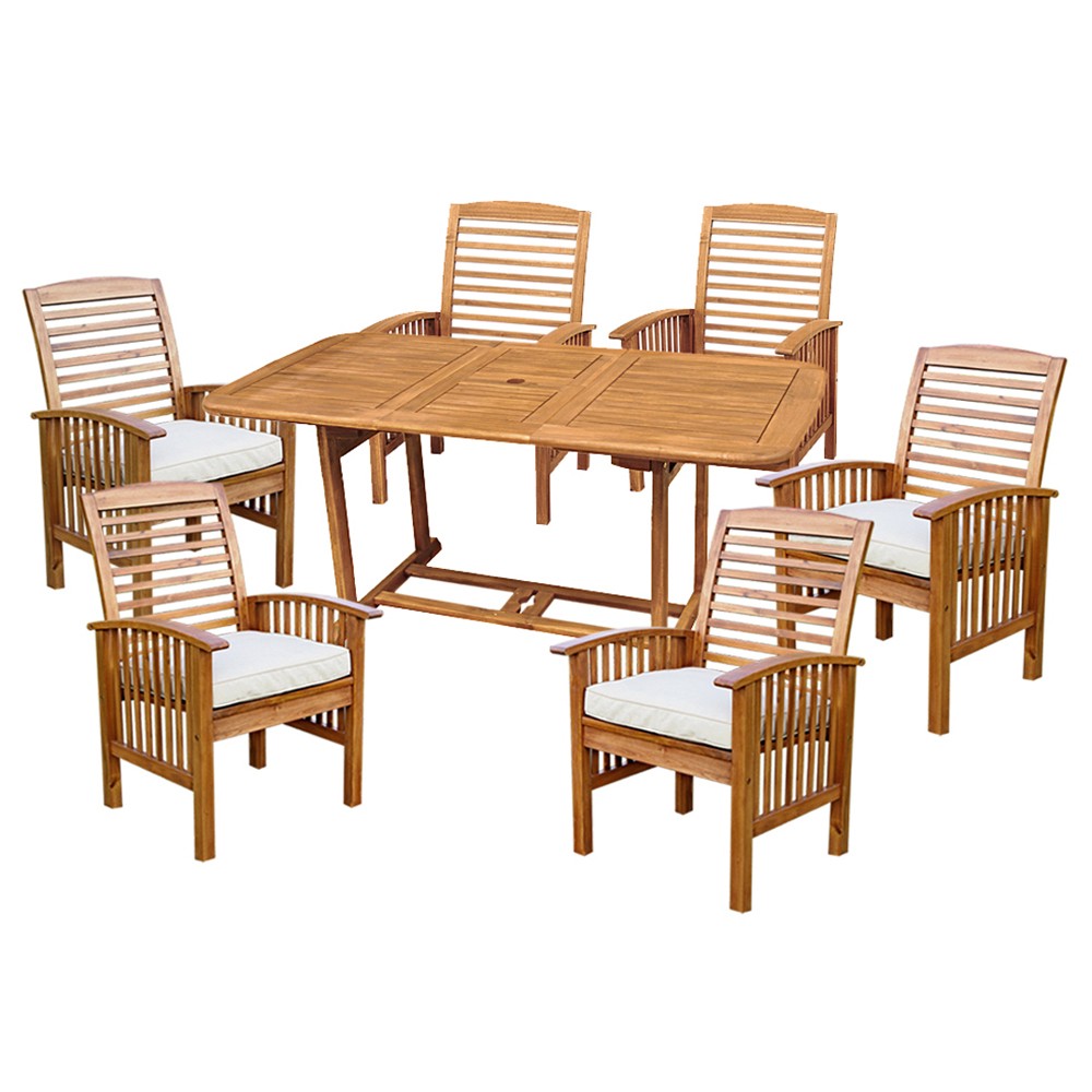 Photos - Garden Furniture 7pc Acacia Wood Patio Dining Set with Cushions Brown - Saracina Home