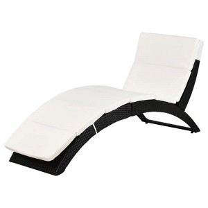Resenkos Patio Foldable Wicker Chaise Lounge, PE Rattan Outdoor Lounge Chair, Bed With Cushion, Cream White - 1 of 4