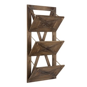 15" x 33" Hardeman 3 Pocket Wood Hanging Wall File Holder Rustic Brown - Kate & Laurel All Things Decor: Office Storage, Document Sorter - 1 of 4