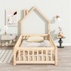 Whisen Wood Floor Bed with House-Shaped Headboard and Fence Guradrails - 2 of 4