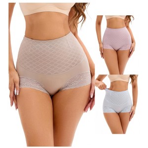 INSPIRE CHIC 3 Packs Women's Lace Mesh Light and Breathable Tummy Control Briefs High Waist Control Panties - 1 of 4
