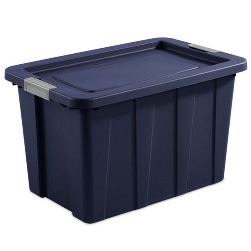 Sterilite Tuff1 30 Gallon Plastic Stackable Basement Garage Attic Storage Organizer Tote Container Bin with Latching Lid, Dark Indigo Blue (4 Pack), 3 of 8