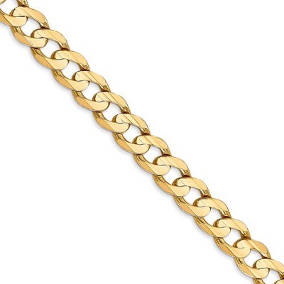 Black Bow Jewelry Men's 6.75mm 14k Yellow Gold Open Concave Curb Chain Necklace