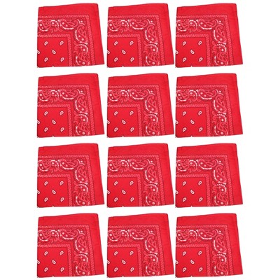 12 Pack Paisley Print Cotton Bandanas Dozen Reusable Scarf, Mask, Hair Tie