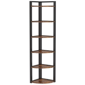 Resenkos Bookshelf, Bookcase Standing Shelf Unts,6-Tier Corner Shelf, Small Corner Bookshelf Storage Rack,Rustic Brown - 1 of 3