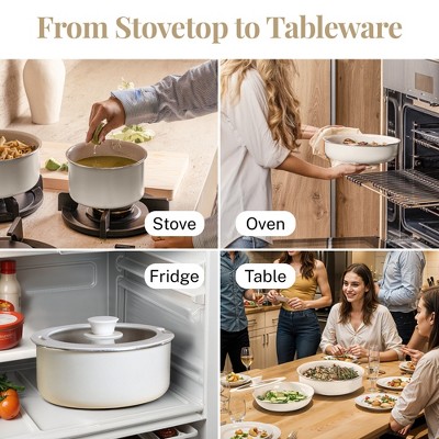 Cream 18-Piece Nonstick Aluminum Cookware Set with Detachable Handles
