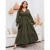 Plus Size Women's V Neck Long Sleeve Maxi Dress with Belt Flowy Elegant Floor Length Dress - 2 of 4