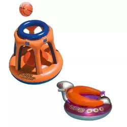 Swimline Inflatable Basketball Hoop Swimming Pool Toy with Ball and UFO Lounge Chair Water Float with Built-In Squirt Blaster
