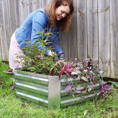 24" Square Galvanized Steel Raised Garden Bed in Silver