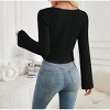 Women's Aesthetic Trendy Long Sleeve Shirt Cute Ruched Drawstring Slim Fit Pullover Tops Ribbed Clothes - 3 of 4