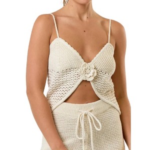 Women's Shimmer Crochet Tank - Blue Blush - 1 of 4