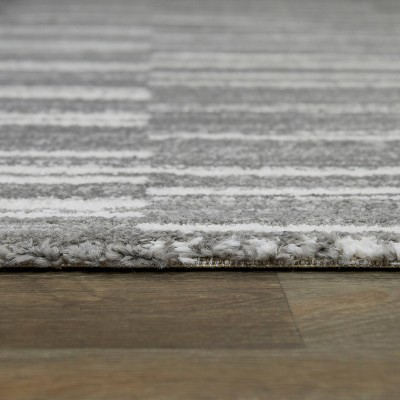 Gray and White Synthetic Stripe Rectangular Rug 5'3" x 7'