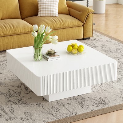 31.6" Square Fluted Coffee Table,Modern Minimalist Center Table,Chunky Centerpiece for Living Room-Baofuwish