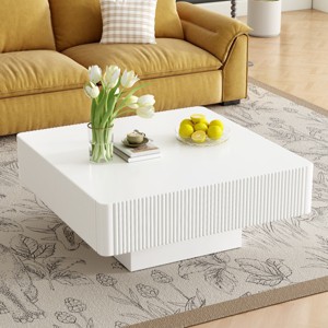 31.6" Square Fluted Coffee Table,Modern Minimalist Center Table,Chunky Centerpiece for Living Room-Baofuwish - 1 of 4