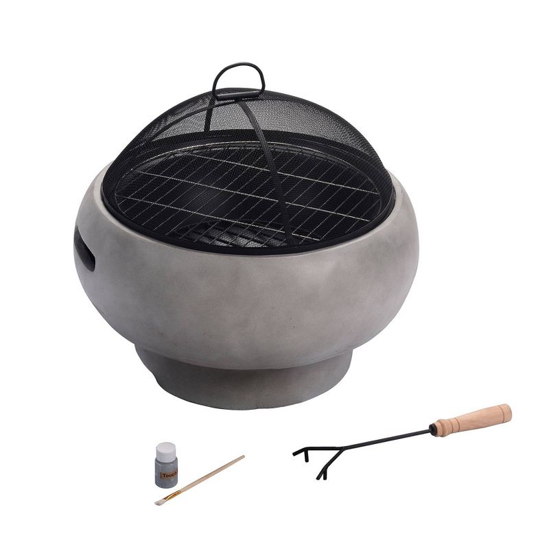 21&#34; Round Stone Wood Burning Fire Pit with Concrete Base - Gray - Teamson Home, 4 of 13