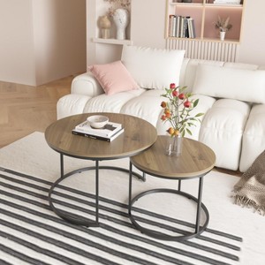 KWPZQEB Round Nesting Coffee Table Set of 2, End Tables with Steel Frame, Stacking Side Tables for Living Room Bedroom Balcony - 1 of 4