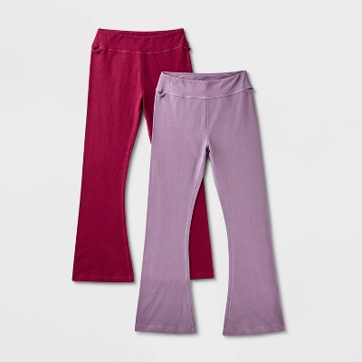 Girls' 2pk Adaptive Flare Ribbed Leggings - Cat & Jack™ Red/Purple
