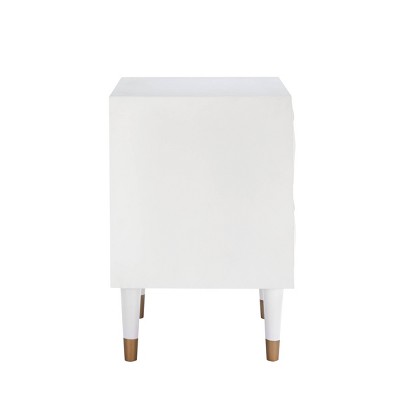 Glam 2 Drawer Geo Textured Nightstand White With Gold Pulls - Linon ...