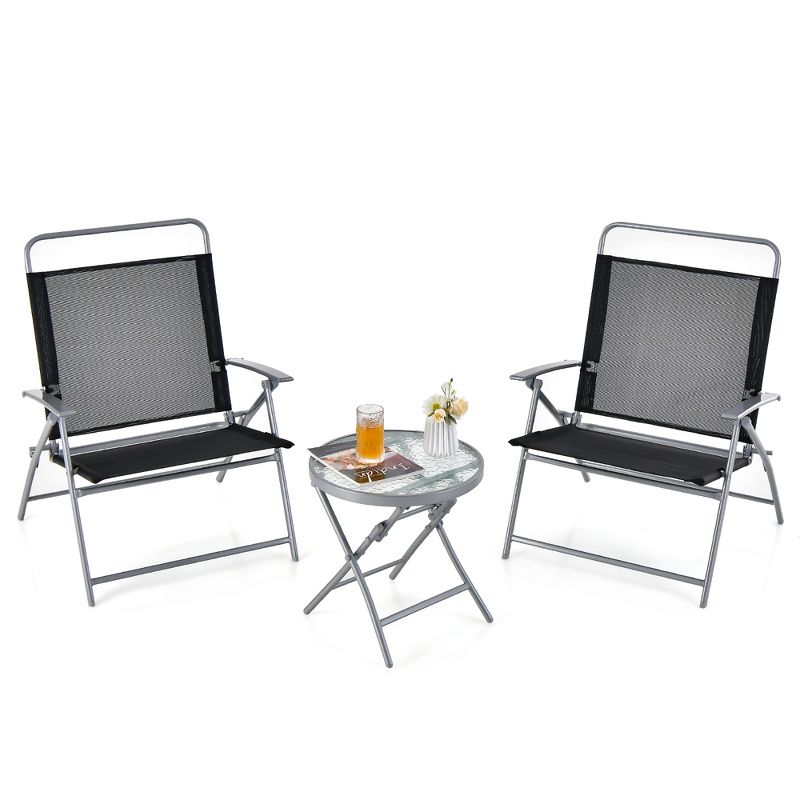 Tangkula 3 Piece Patio Folding Chair Set w/ Coffee Table & Extra-Large Seat Porch Backyard Poolside, 1 of 10