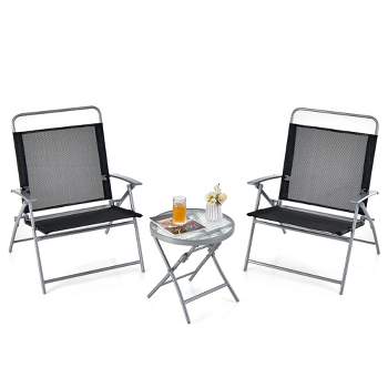 Tangkula 3 Piece Patio Folding Chair Set w/ Coffee Table & Extra-Large Seat Porch Backyard Poolside
