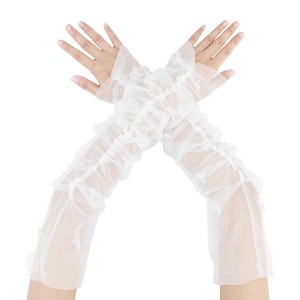INSPIRE CHIC Women's Lace Floral Pearl Bowknot Polka Point Arm Fingerness Length Sleeves for Elegant Bridge Wedding Gloves 1 Pair - 1 of 4