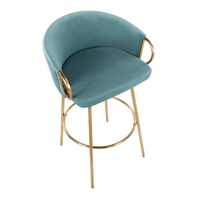 Claire Light Blue Velvet and Gold Metal Swivel Bar Stool