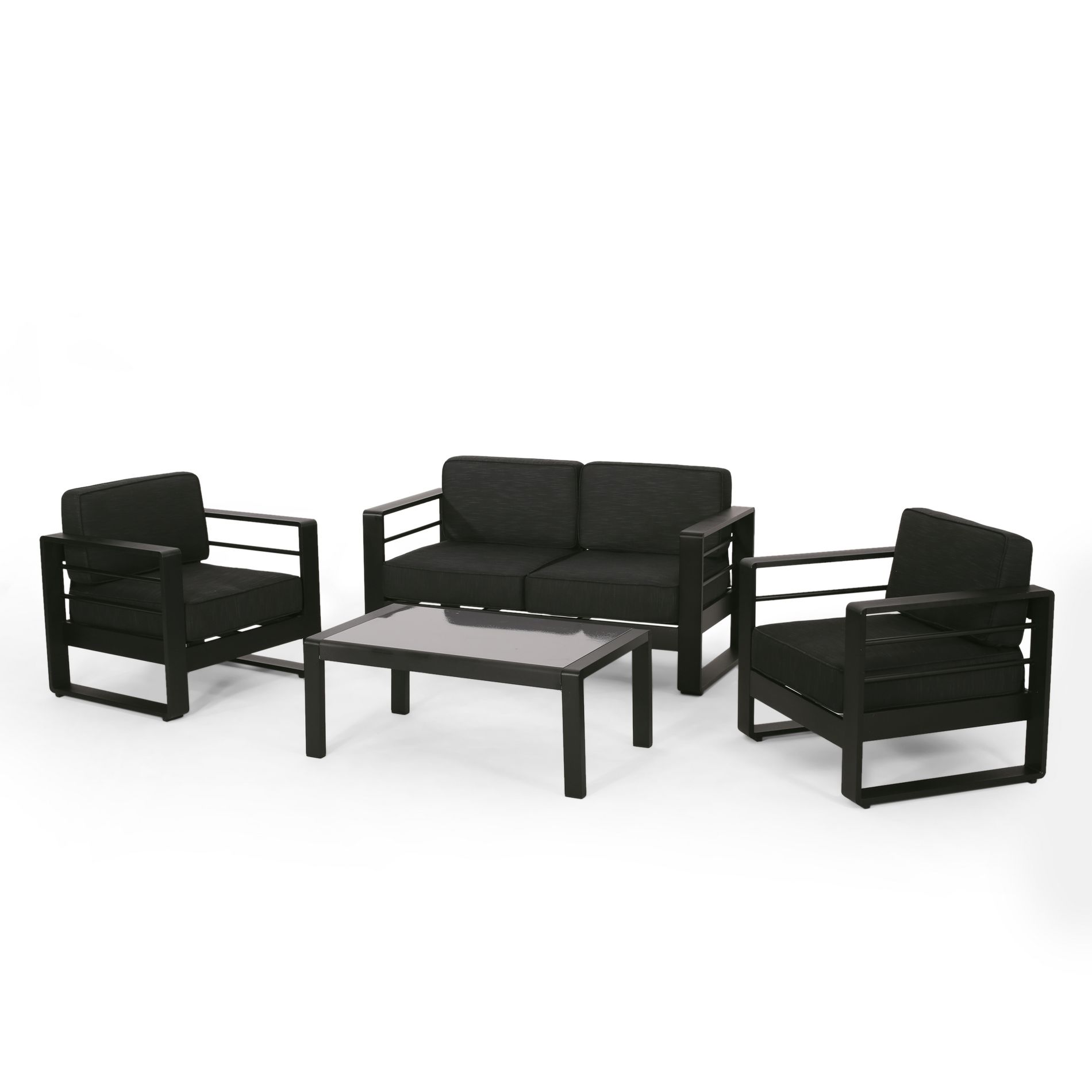 Christopher Knight Home Rajiv 4 Pieces Modern Outdoor Aluminum Chat Set, Black/Dark Gray