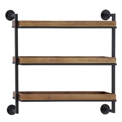 Industrial Metal and Wood Wall Shelf Brown - Olivia & May