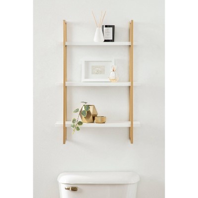 Elegant 32'' White and Gold Floating Wall Shelf with 3 Tiers