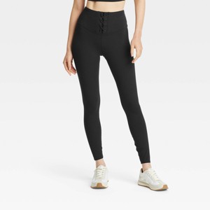 Women's High Rise Lace-Up Detail Ribbed 7/8 Leggings - JoyLab™ - 1 of 3