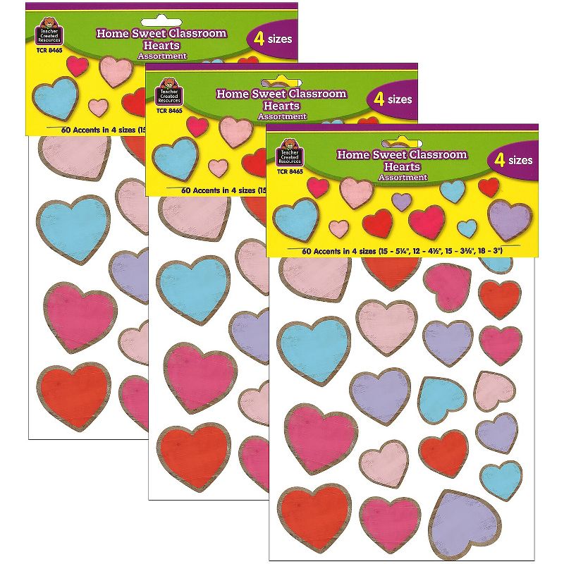 Teacher Created Resources Home Sweet Classroom Hearts Accents Assorted Sizes 60 Per Pack 3 Packs, 1 of 3