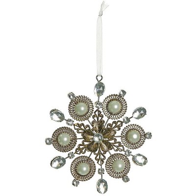 Northlight 5.5" Bejeweled Gem and Pearl Regal Snowflake Christmas Ornament - Gold