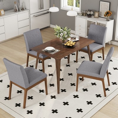 5-Piece Dining Set for 4,Solid Wood Dining Table and 4 Upholstered Dining Chairs for Small Space,Dining Room,Living Room-Tanpinhause