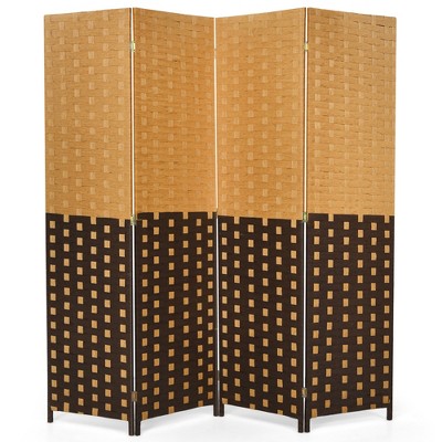 Costway 4 Panel Folding Room Divider Weave Fiber Privacy Partition Screen 6FT Tall