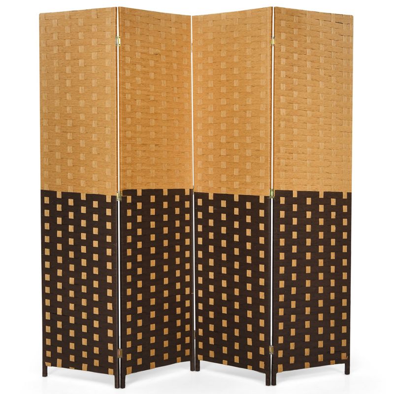 Costway 4 Panel Folding Room Divider Weave Fiber Privacy Partition Screen 6FT Tall, 1 of 11