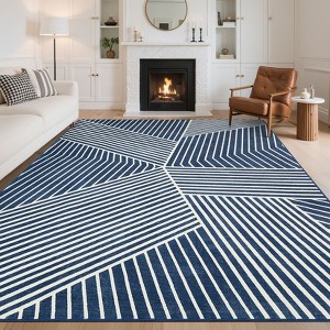 Modern Geometric Area Rug Washable Rug with Non Slip Rubber Backing Soft Non Shedding Carpet, Indoor Low Pile Thin Foldable Mat - 1 of 4