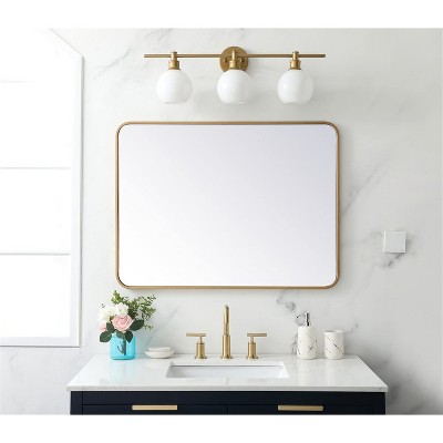 Elegant Brass Rectangular Soft-Corner Vanity Mirror 27x36 Inch