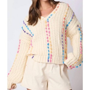 Women's V Neck Sweater - Peach Love - 1 of 4
